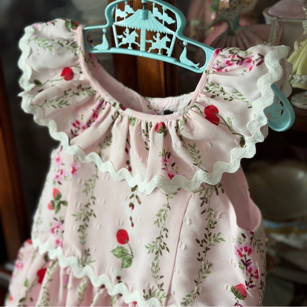 New Girls Pink Ruffle Dress with Ric Rac Trim - Picture 2 of 12